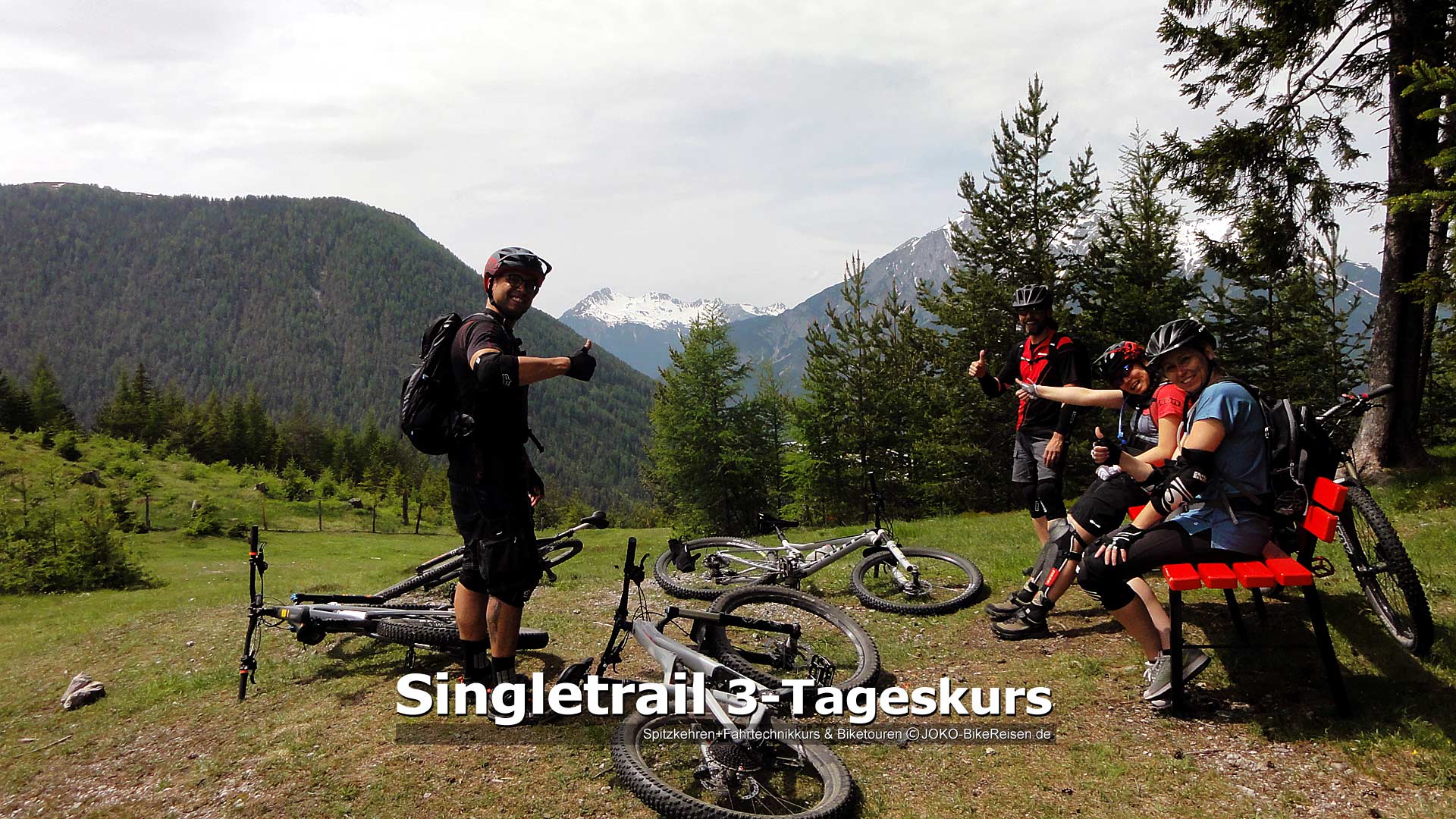 MTB-Singletrail 3-Tageskurs: Immer viel Spaß in diesen Tagen, Fahrtechnik verbessern & tolle Biketouren erleben mit herrlichem Gebirgspanoramen.