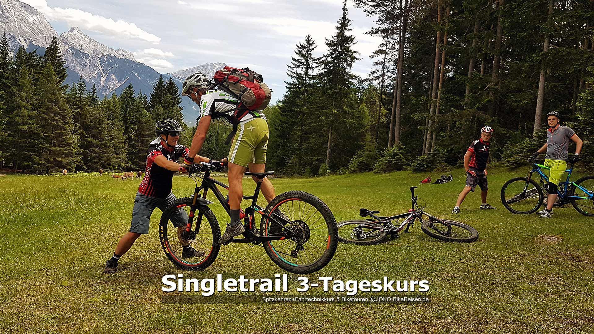 MTB-Singletrail 3-Tageskurs: lernen das Hinterrad kontrolliert anzuheben, um es dann folgend (in der Spitzkehre) zu versetzen